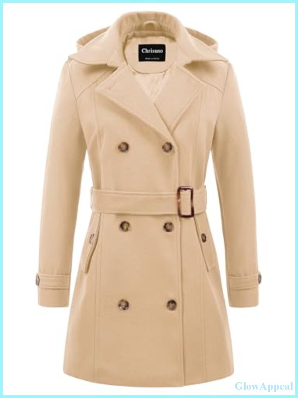 Women's Hooded Wool Pea Coat Double Breasted Long Winter Trench Coat